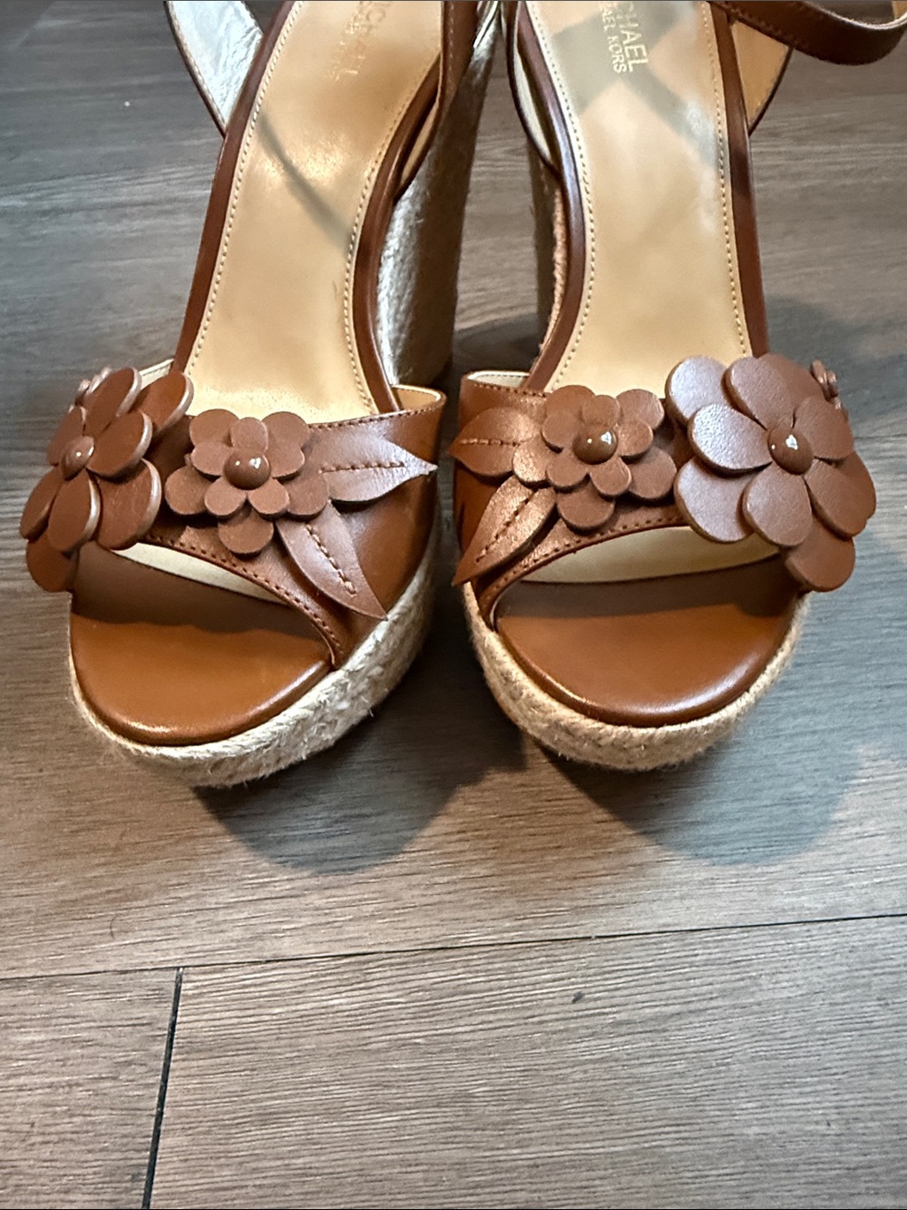 Michael Kors Brown Floral Espadrille Wedge Sandals Size 8M
